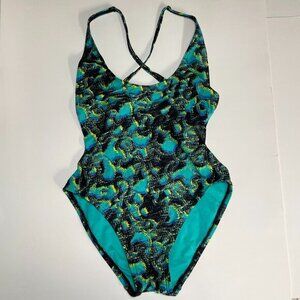 Proenza Schouler Swimsuit Womens XS One Piece Open Back Teal Abstract